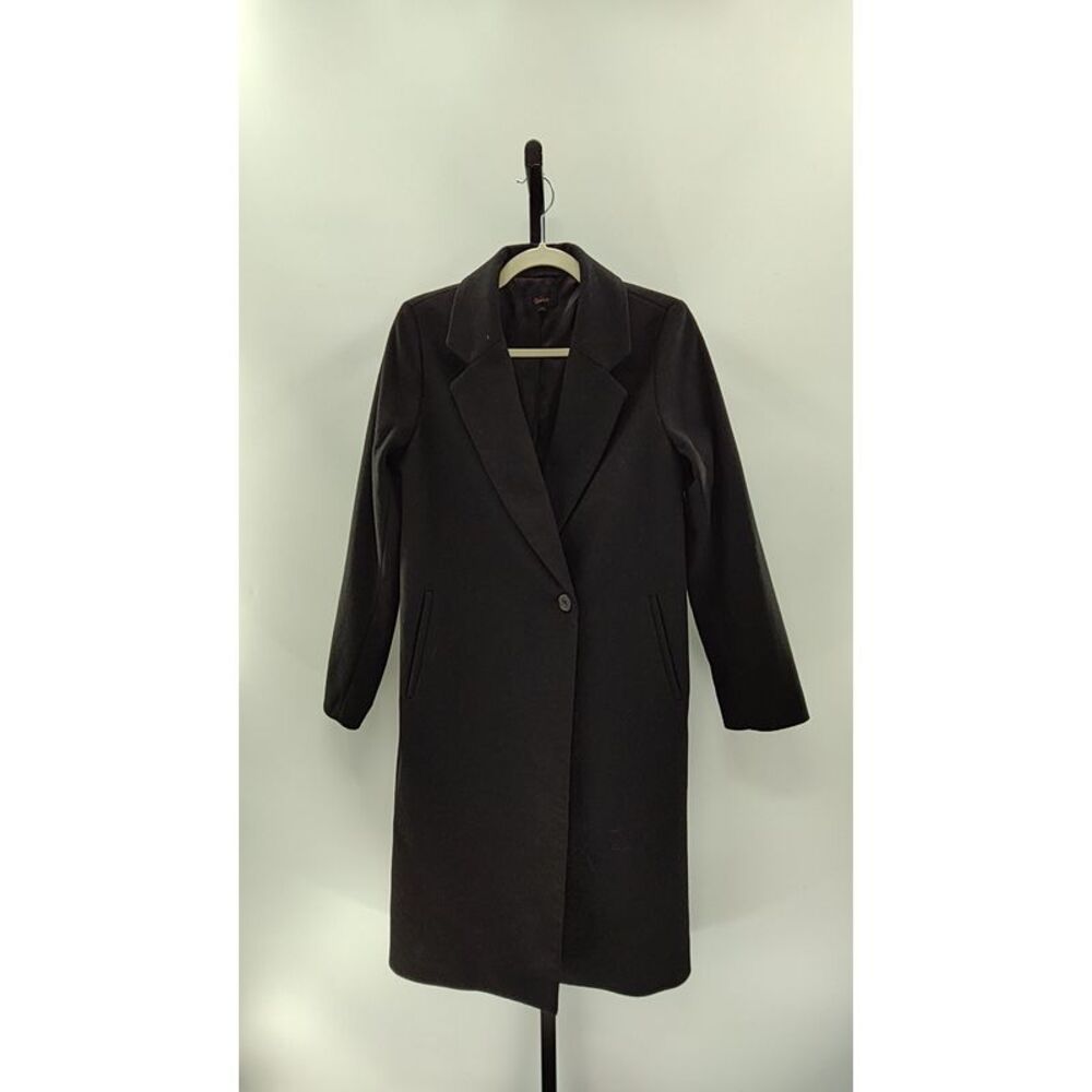 Quince Black Single Breasted Long Wool-Blend Coat